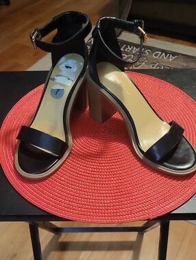 Nine West Black Open-Toe Ankle-Strap Block Heels